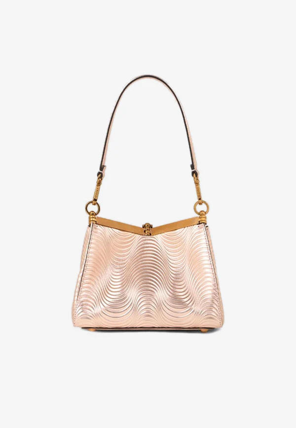 Etro Small Vela Metallic Leather Shoulder Bag In Pink