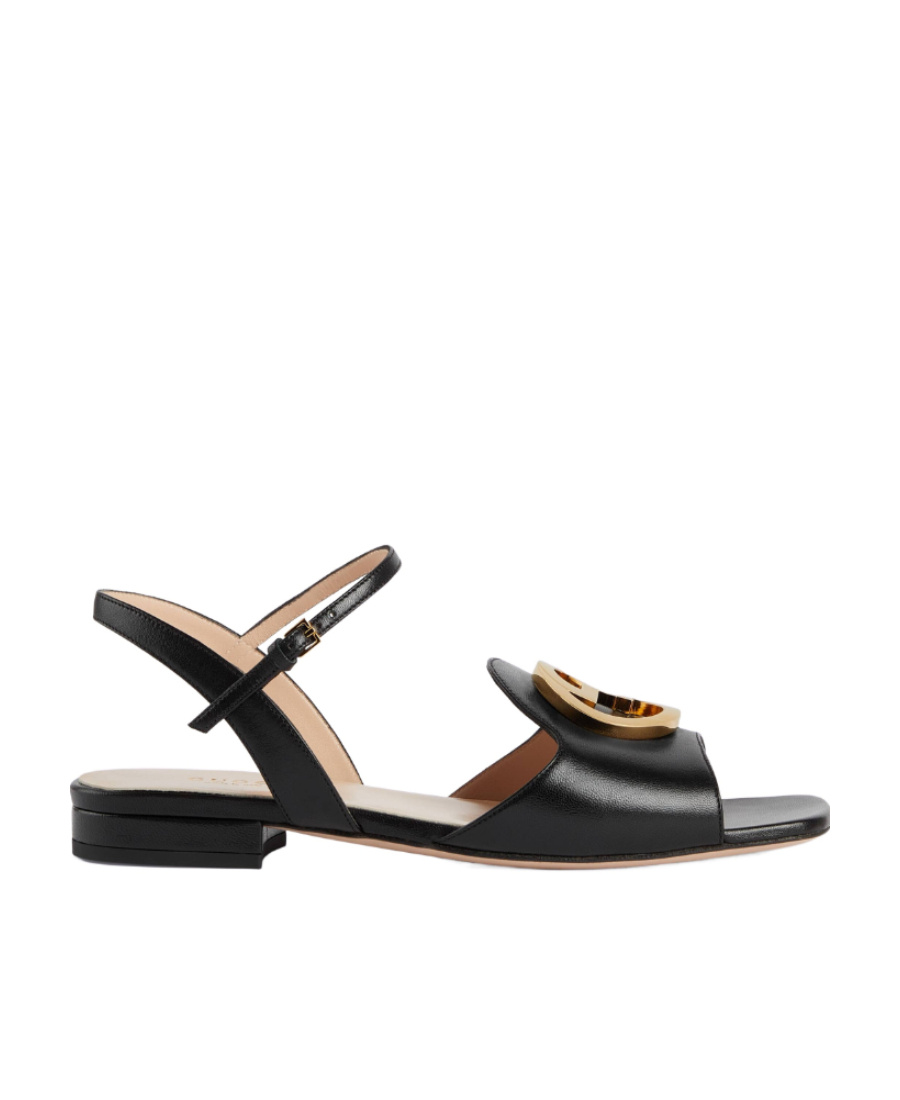 Gucci Interlocking G-logo Leather Sandals In Black