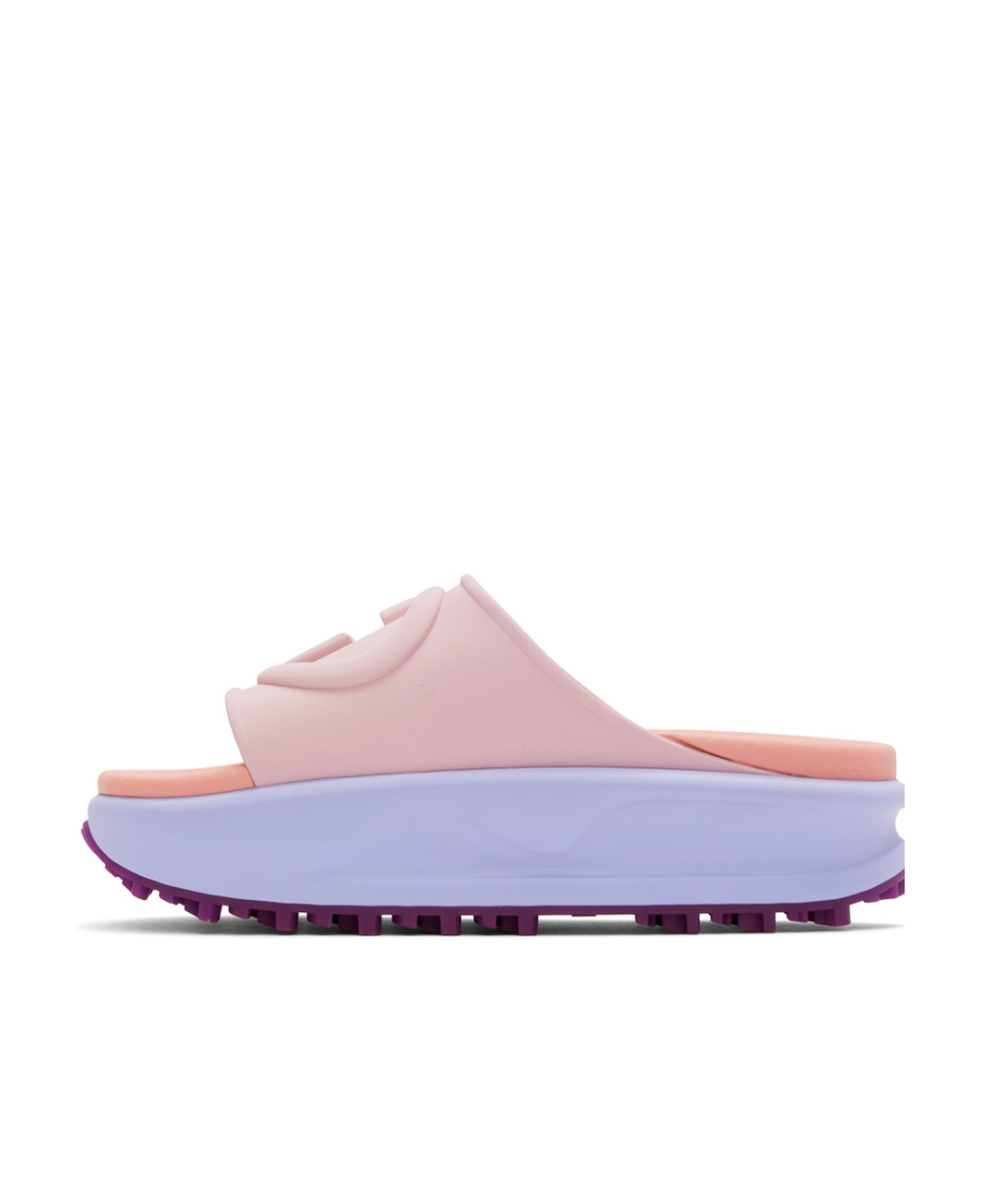 Gucci Logo-embossed Flatform Slides In Blue