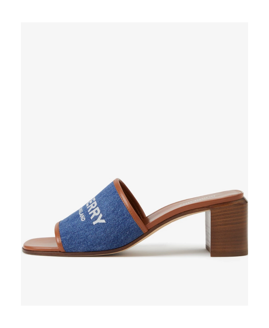 Burberry Label Print Denim And Leather 55mm Mules In Blue