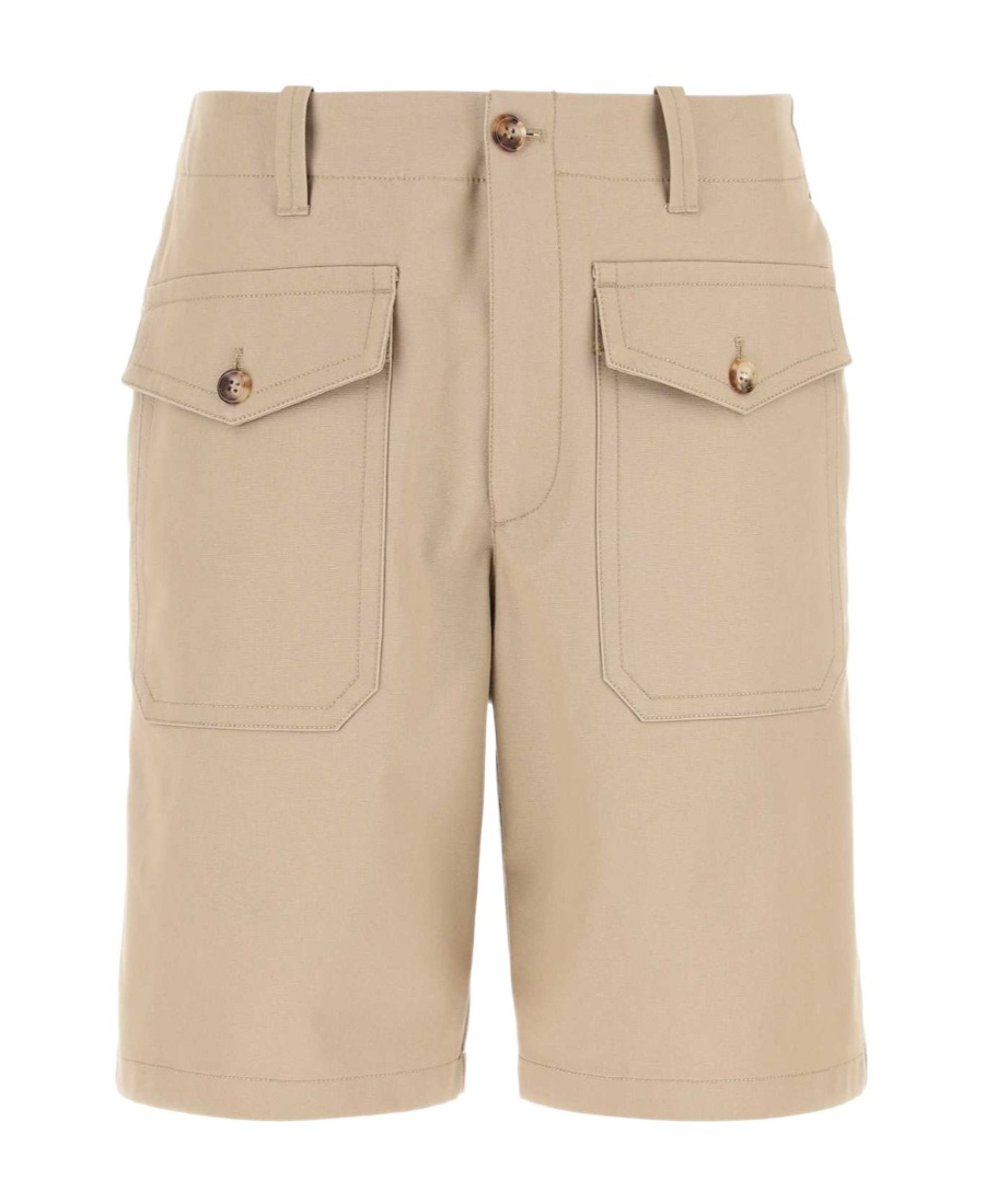 Alexander Mcqueen Cotton Knee-length Bermuda Shorts With Waist Belt Loops In Nude