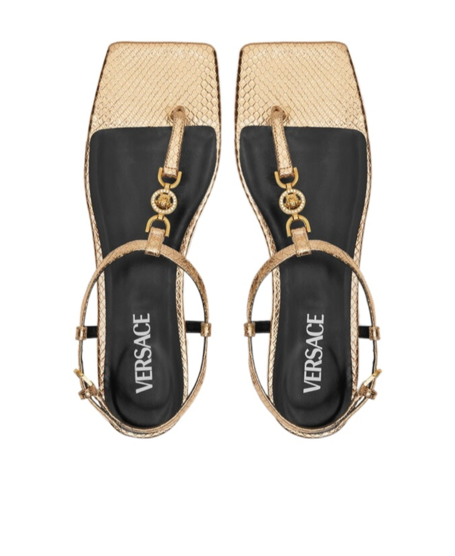 Versace Embellished Flat Sandals In Black