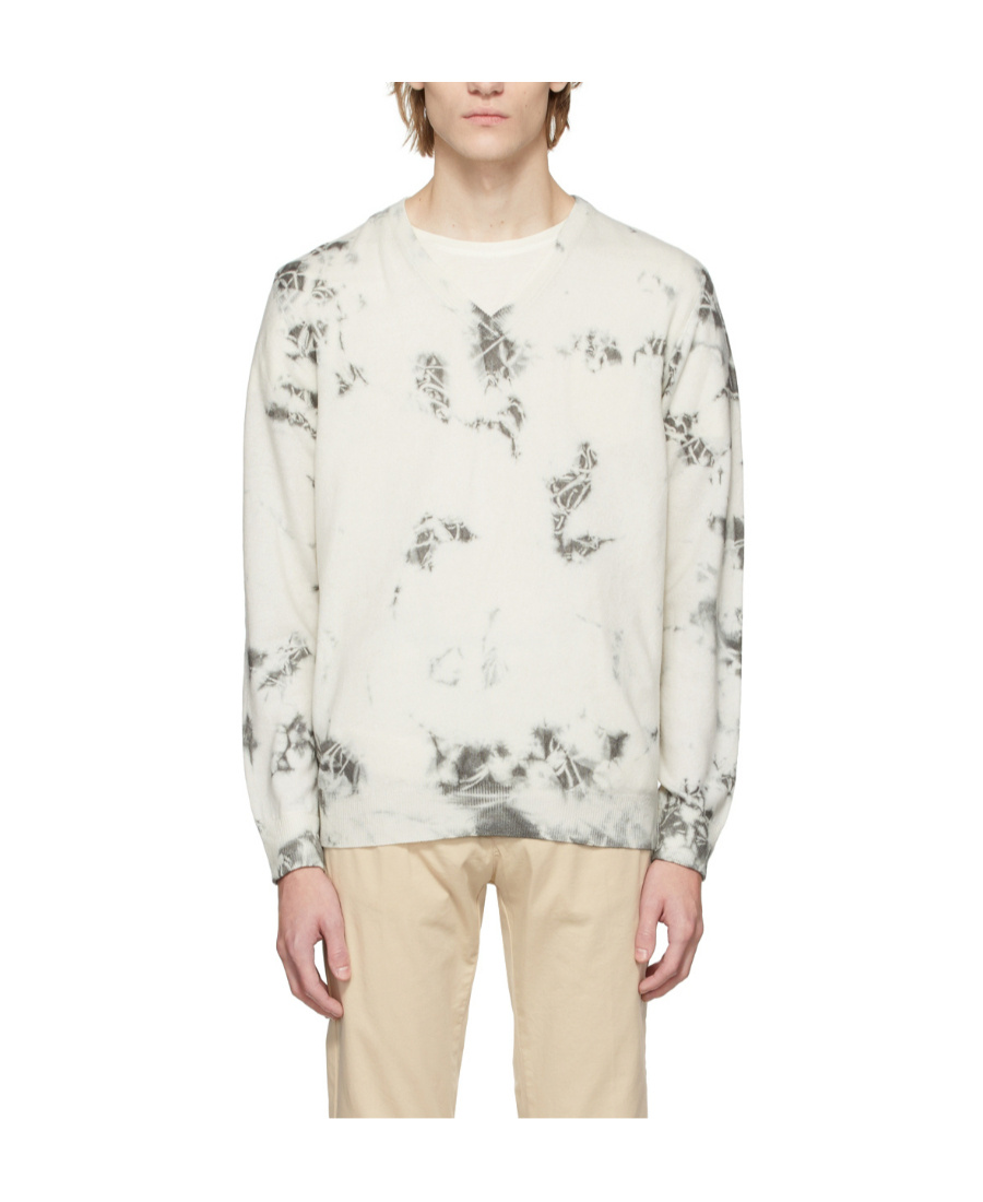 Massimo Alba V-neck Tie-dyed Long-sleeved Knitted Pullover In White