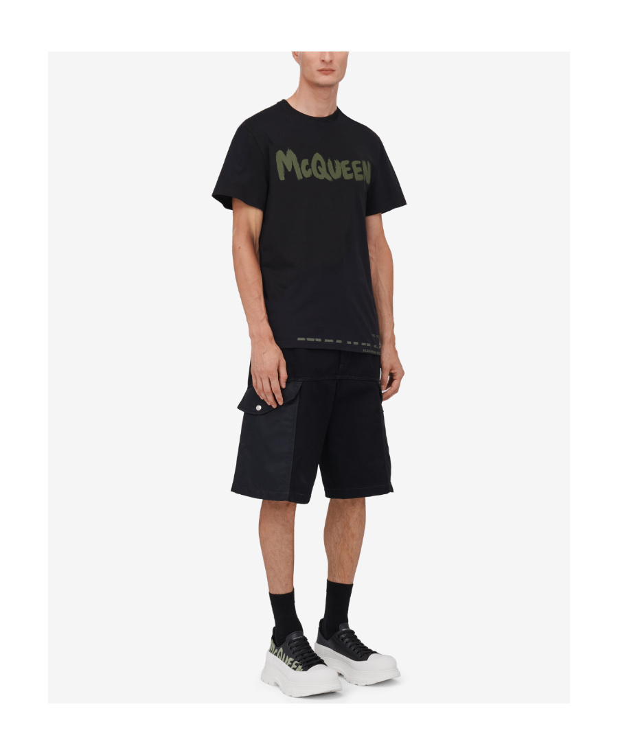 Alexander Mcqueen Organic Cotton Bermuda Shorts With Nylon Inserts In Black