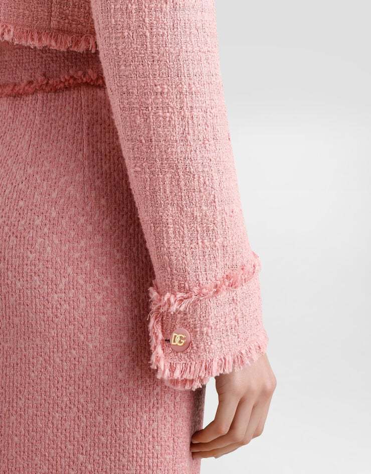 Dolce & Gabbana Pink Crop Jacket With Logoed Buttons In Pink