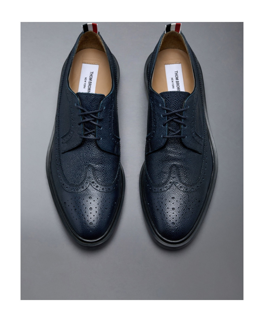 Thom Browne Pebbled Leather Longwing Brogues In Blue