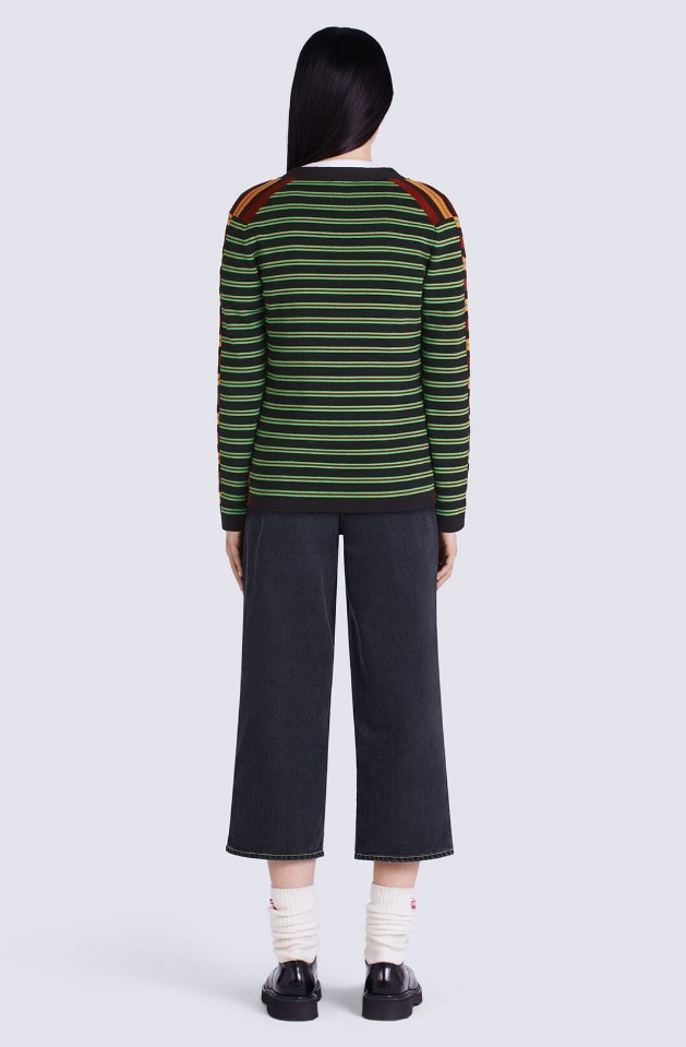 Kenzo Boke Flower Striped Cardigan In Black