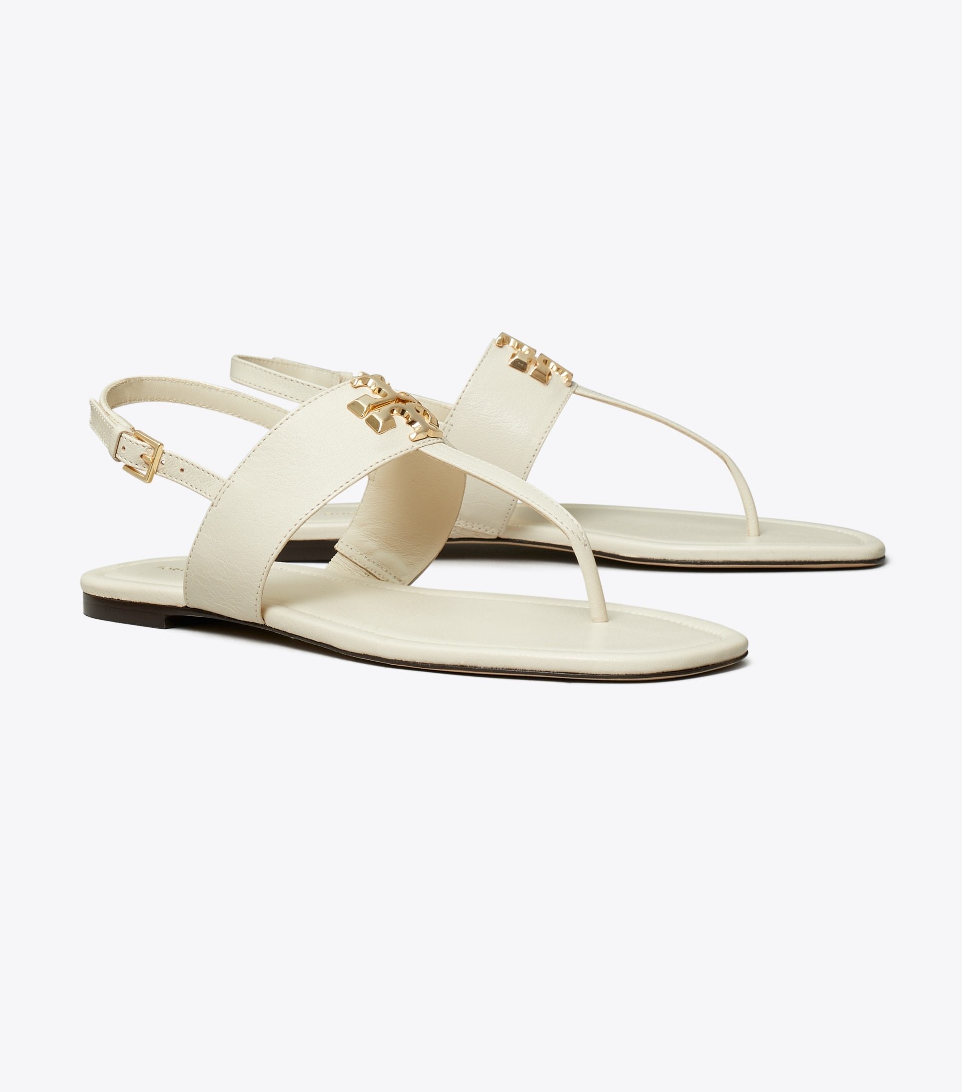 Tory Burch Leather Thong Sandals Gold-tone Hardware In Nude