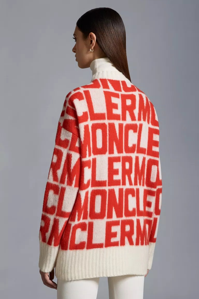 Moncler Red & White Jacquard Sweater In Black