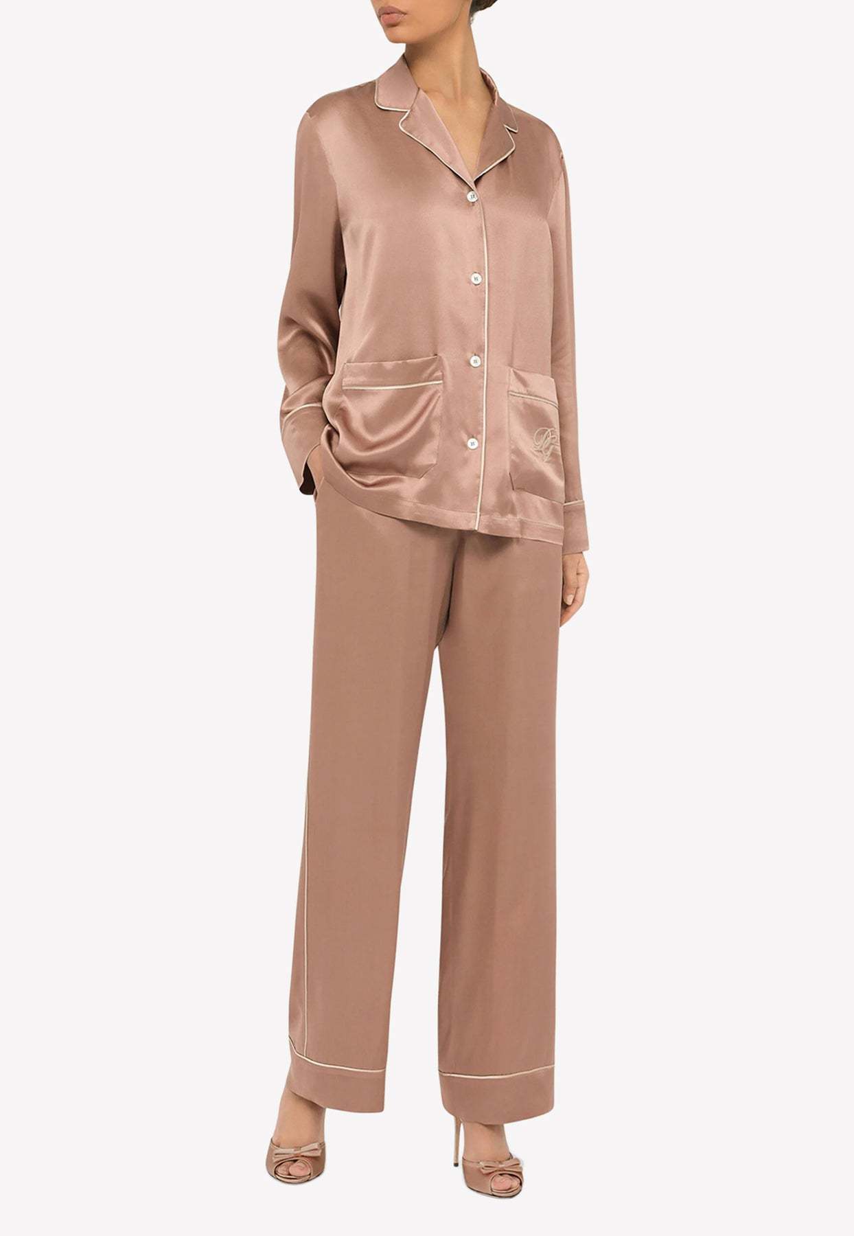 Dolce & Gabbana Satin Straight-leg Trousers In Nude