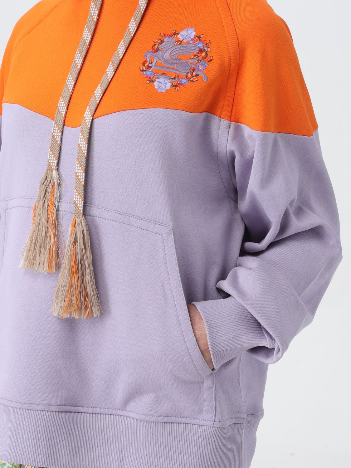 Etro Logo Embroidered Hooded Sweatshirt With Kangaroo Pocket In Multicolor