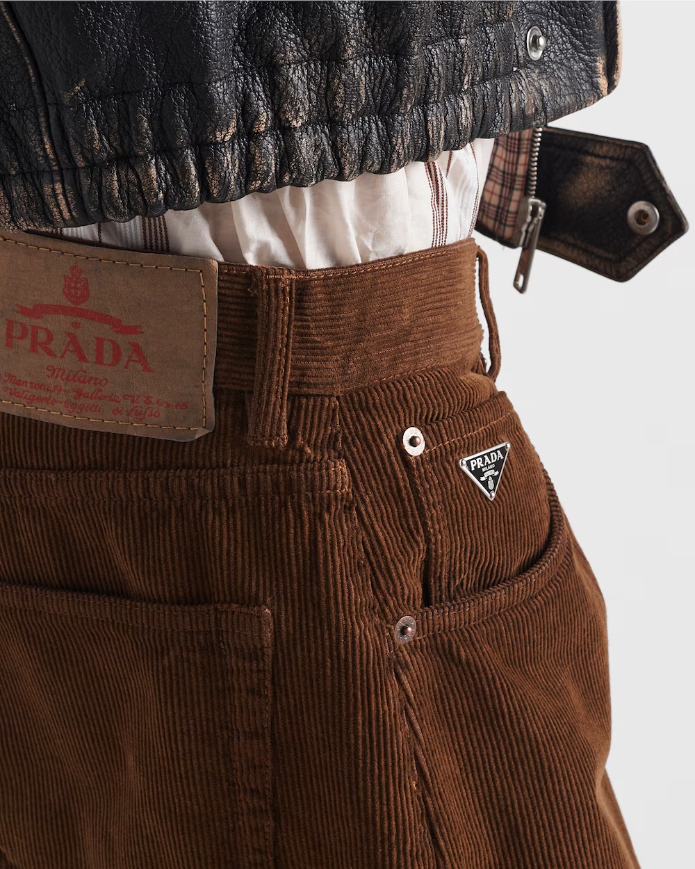Prada Triangle-logo Corduroy Trousers In Caramel Color