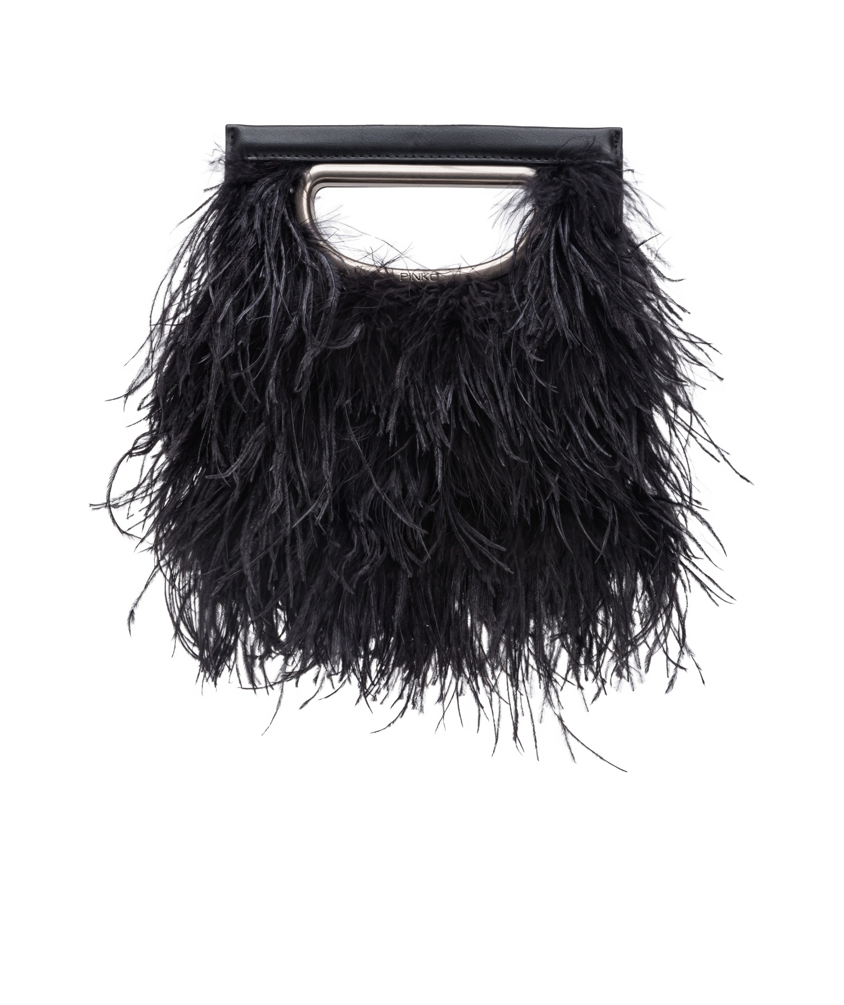 Pinko Feather Effect Logo Engraved Clutch Bag In Black