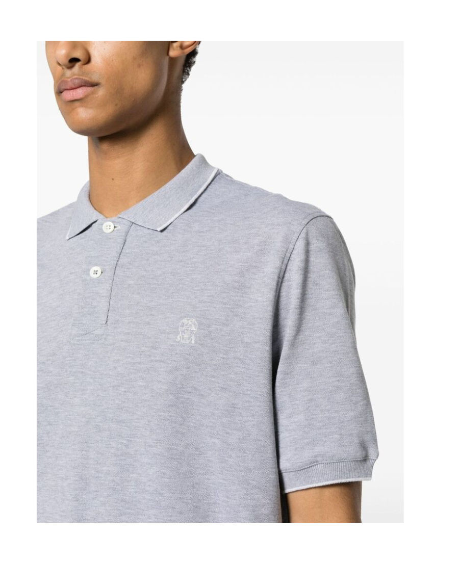Brunello Cucinelli Mélange Piqué Cotton Polo Shirt In Gray