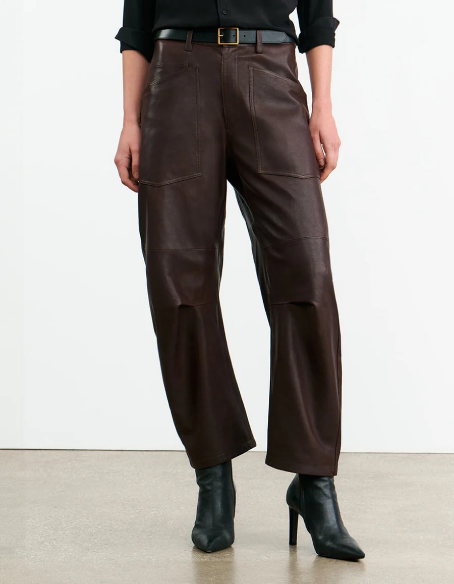 Nili Lotan Mid-rise Barrel Leg Lammleder-hose Shon Leather In Black