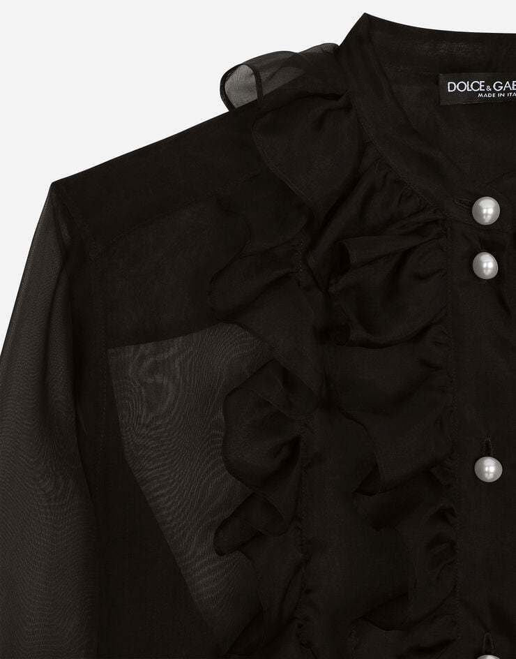 Dolce & Gabbana Organza Ruffles Long-sleeved Shirt In Black