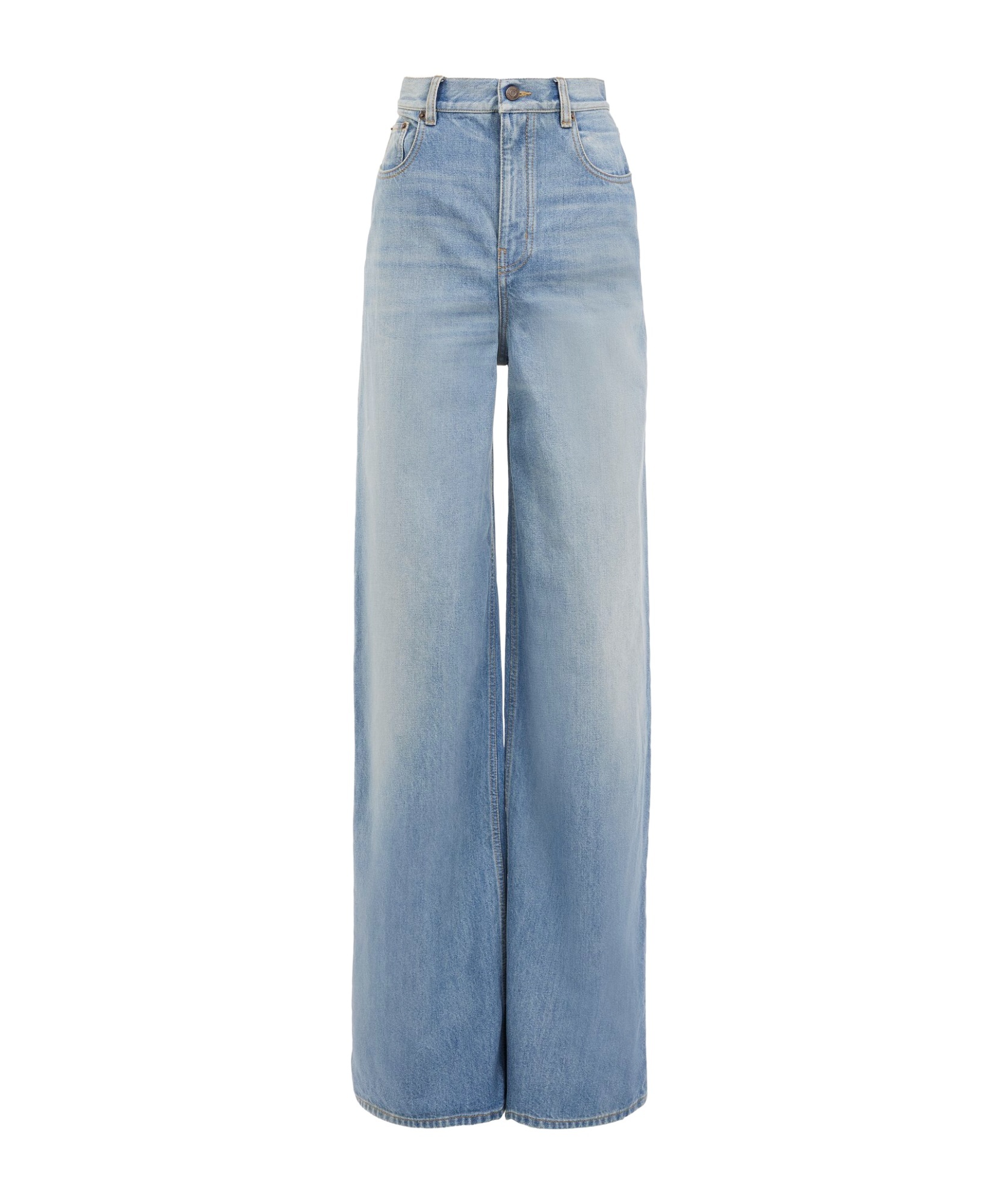 Chloé Paneled Rigid High-rise Wide-leg Jeans In Ice-blue
