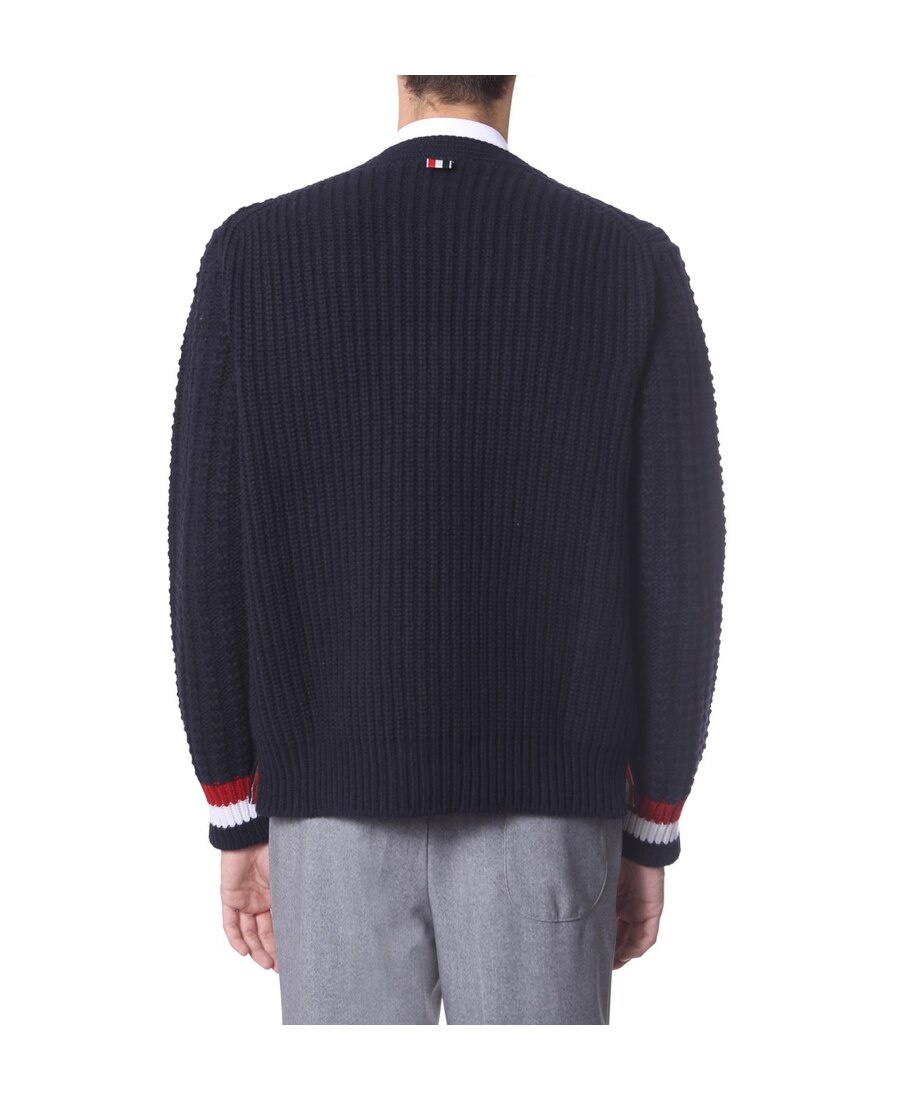 Shop Thom Browne V-neck Knitted Cardigan In Black