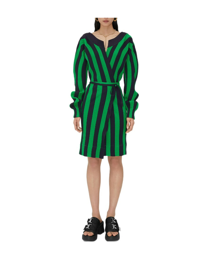 BOTTEGA VENETA STRIPED KNITTED WRAP DRESS 