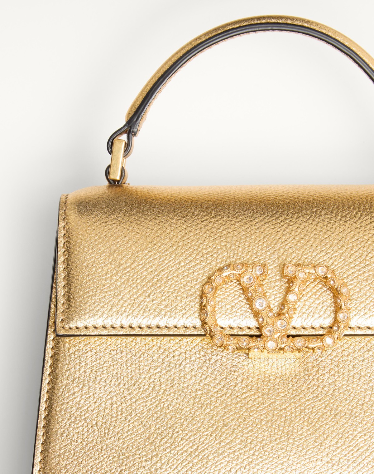 Valentino Vsling Mini Metallic Leather Top-handle Bag In Nude