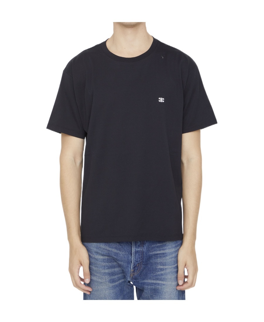 Celine T-shirt With Round Neck And Short Sleeves In Black
