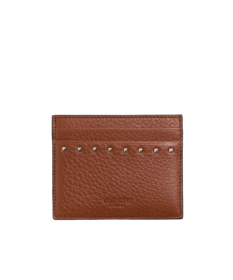 Valentino Vlogo Signature Leather Card Holder In Brown
