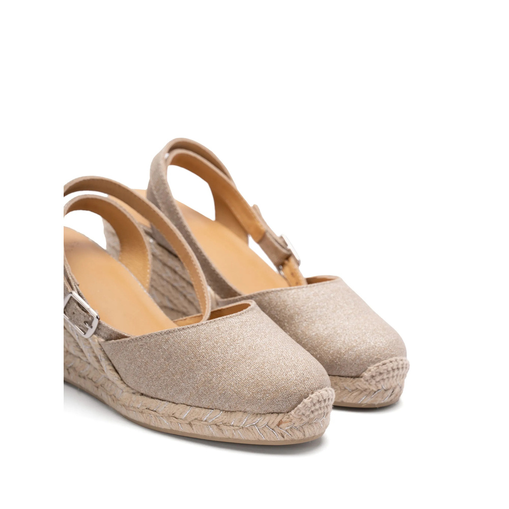 Castaã±er Carina Womens Metallic Espadrille Wedge Sandals In Nude