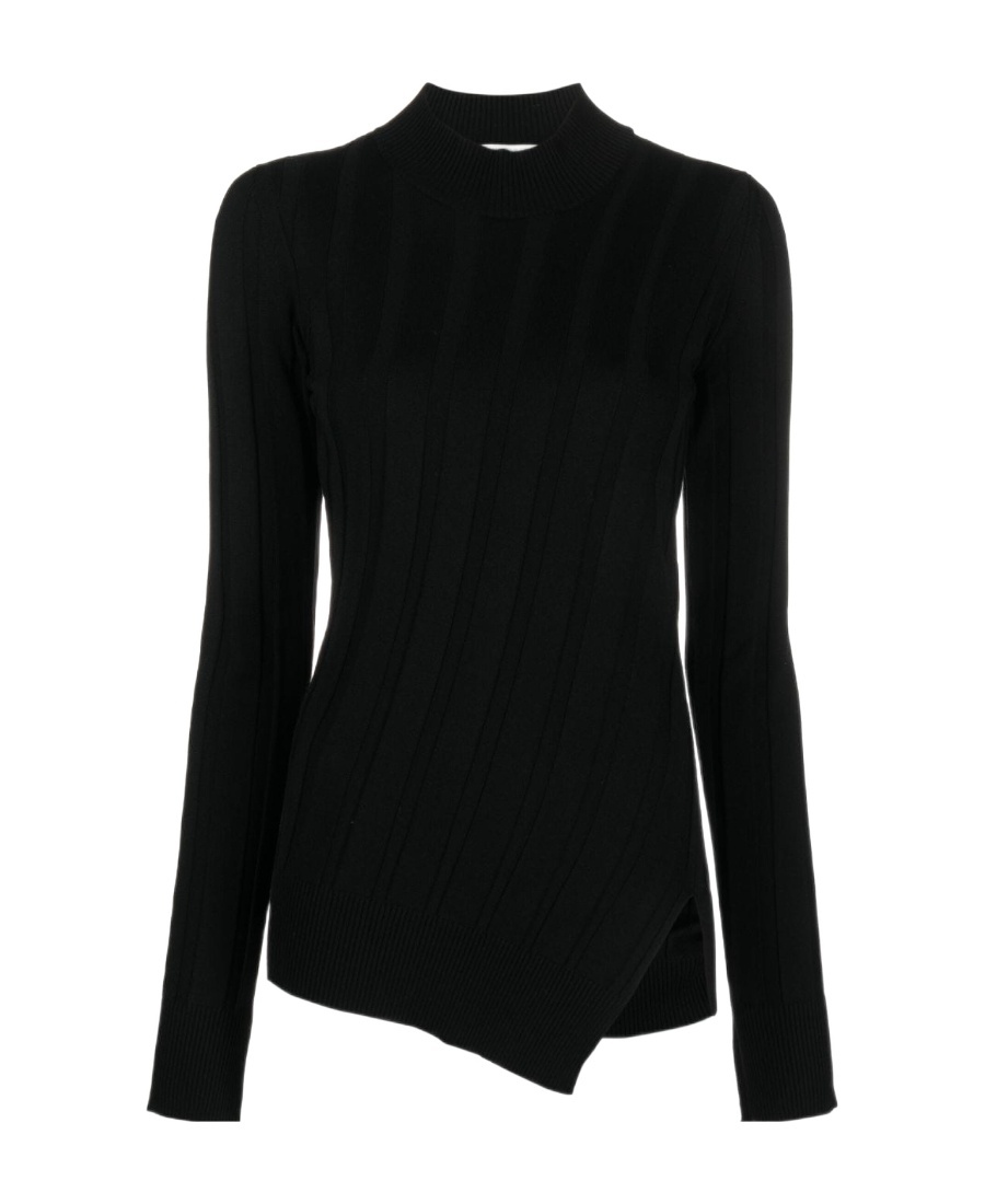 Stella Mccartney Crewneck Asymmetric-hem Knitted Jumper In Black