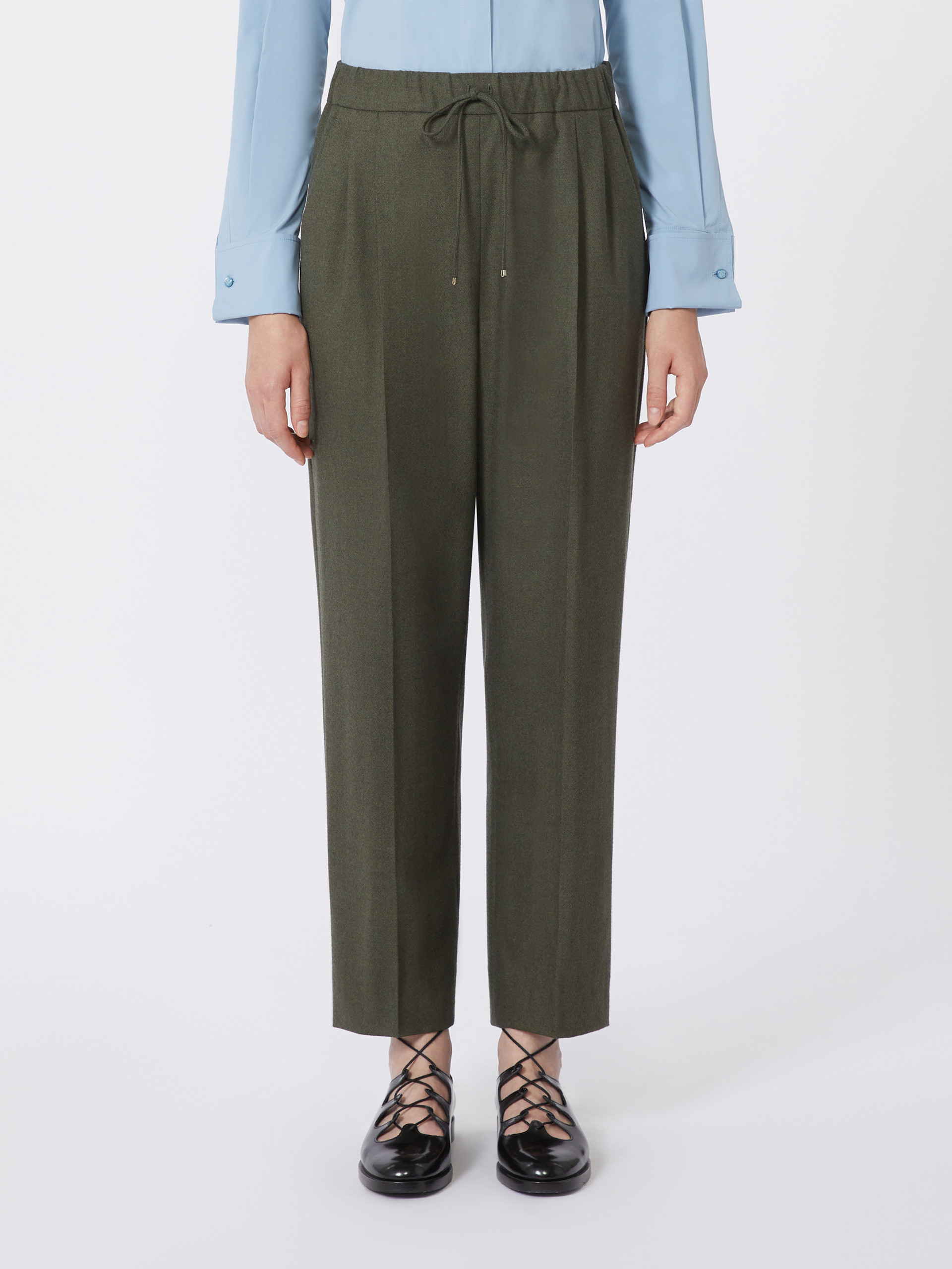 Max Mara Belted Cashmere Trousers In Green