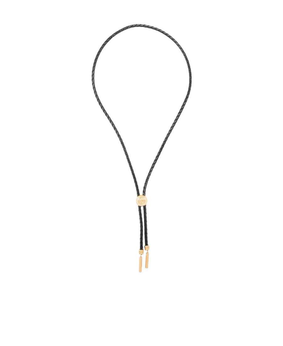 Versace Medusa-charm Braided Leather Necklace In Black