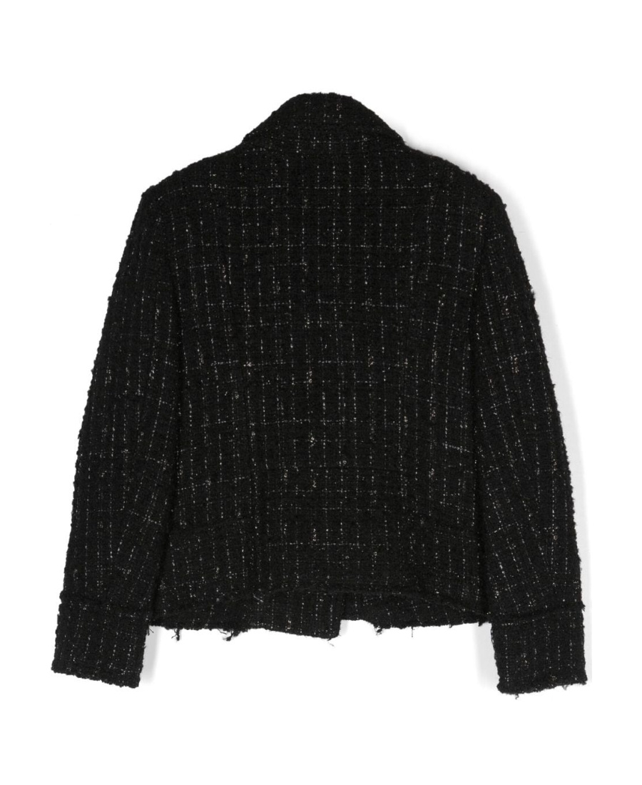 Balmain Logo-patch Tweed Jacket In Black