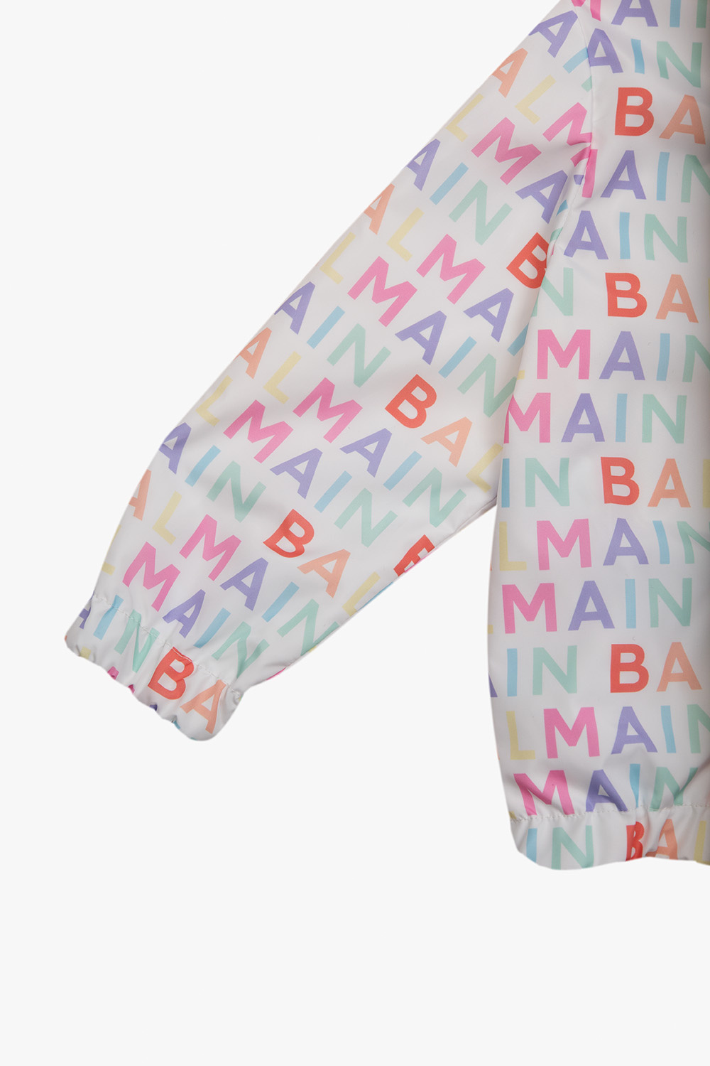 Shop Balmain All-over Logo Print Hooded Jacket In White