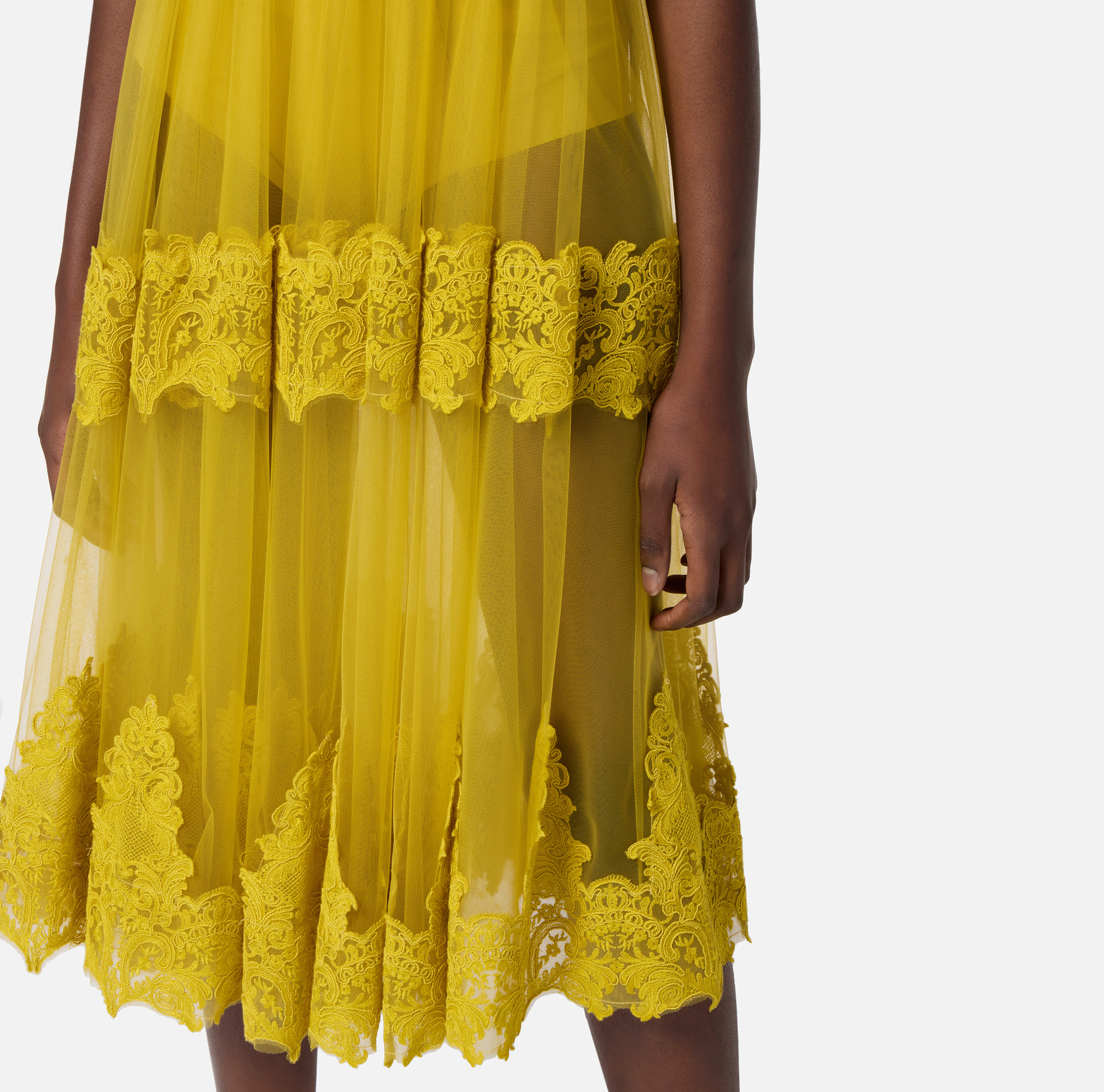 Elisabetta Franchi Tulle Skirt With Lace Decorations In Curry Color