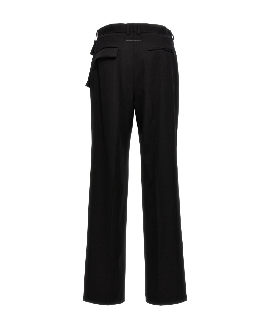 Mm6 Maison Margiela Logo-embroidered Straight-leg Tailored Trousers In Black