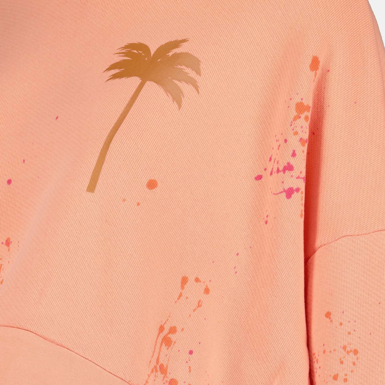 Palm Angels Pxp Palm Tree Printed Cropped Sweatshirt In Pink