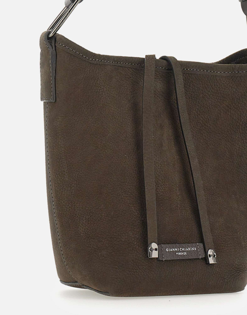 Gianni Chiarini Logo Patch Drawstring Shoulder Bag In Brown