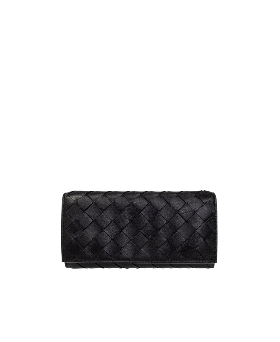 Bottega Veneta Large Woven Wallet With Flap Accessories In Black