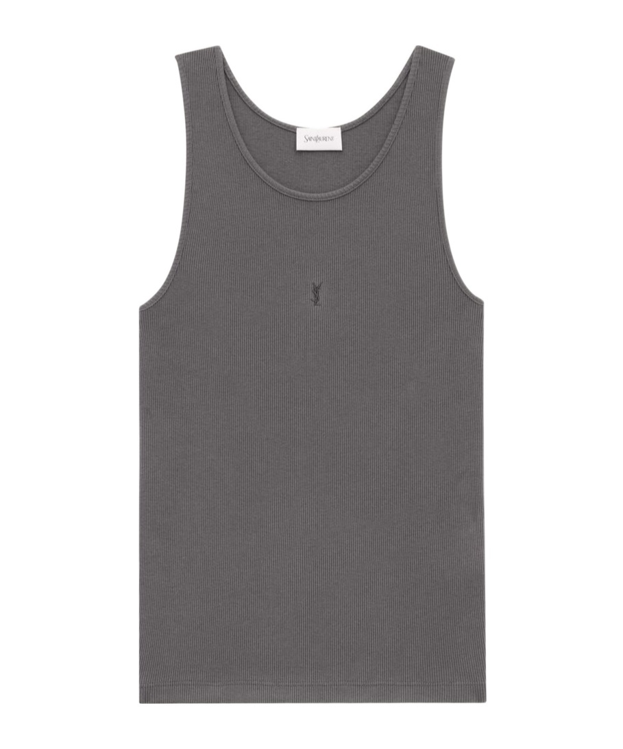 Saint Laurent Cassandre Fine-ribbed Tank Top In Gray
