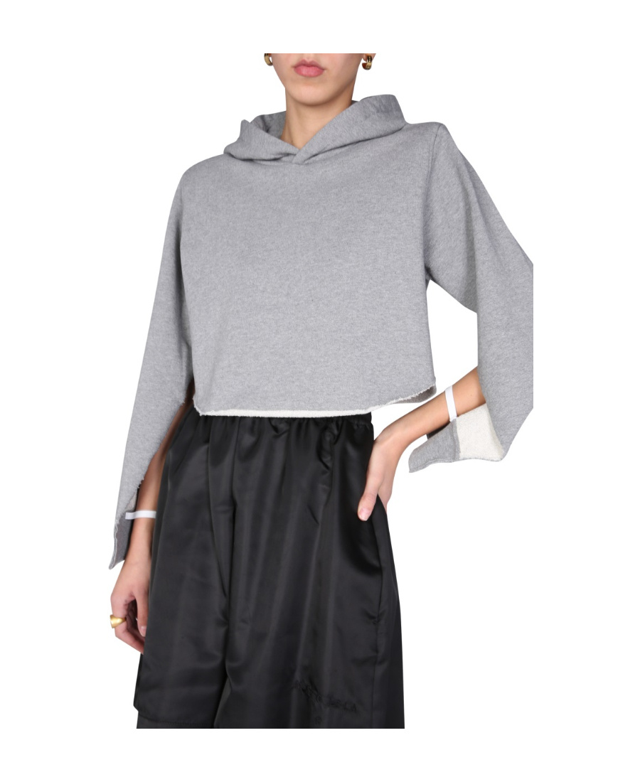 Mm6 Maison Margiela Cut-out Sleeve Cropped Hoodie In White