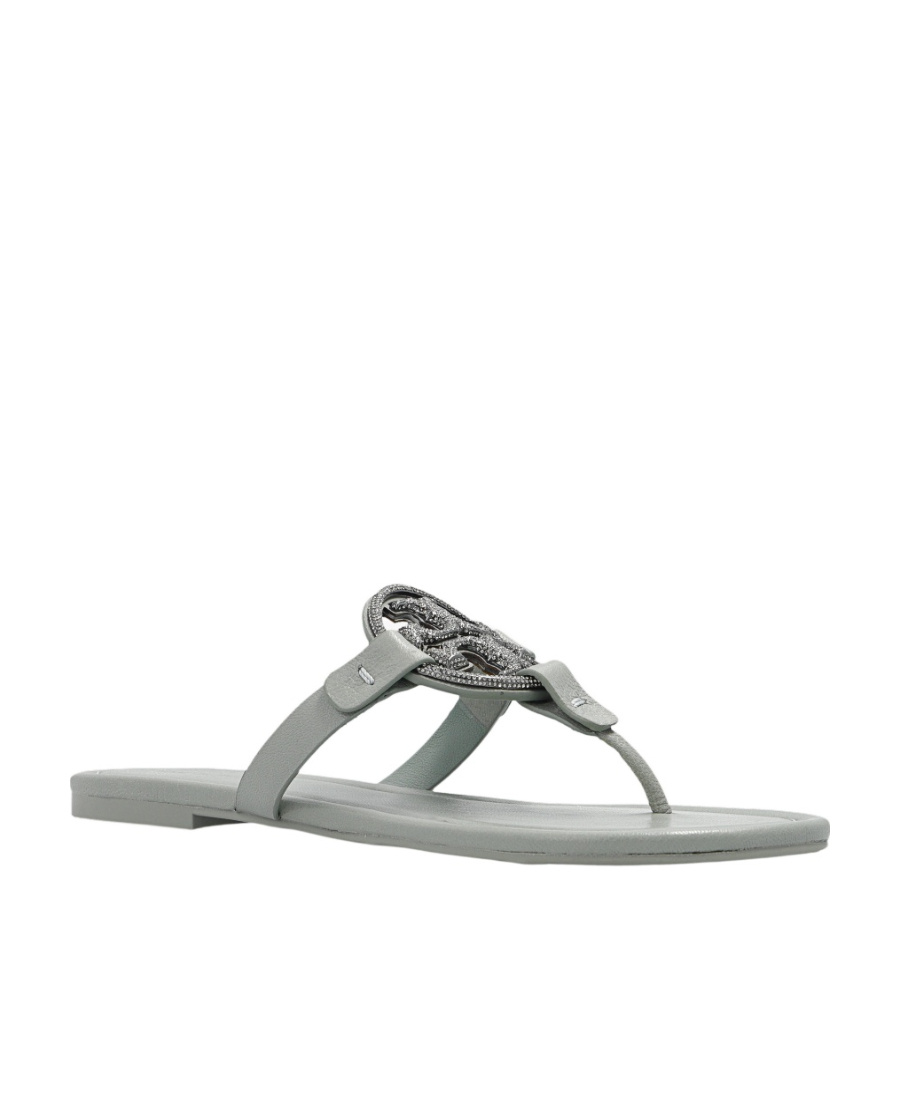Tory Burch Miller Logo-plaque Sandals In Gray