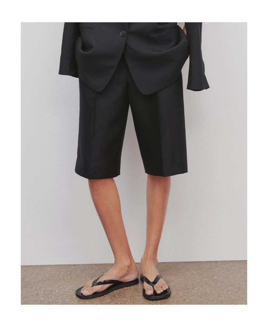 The Row Wool High Waist Shorts In Black