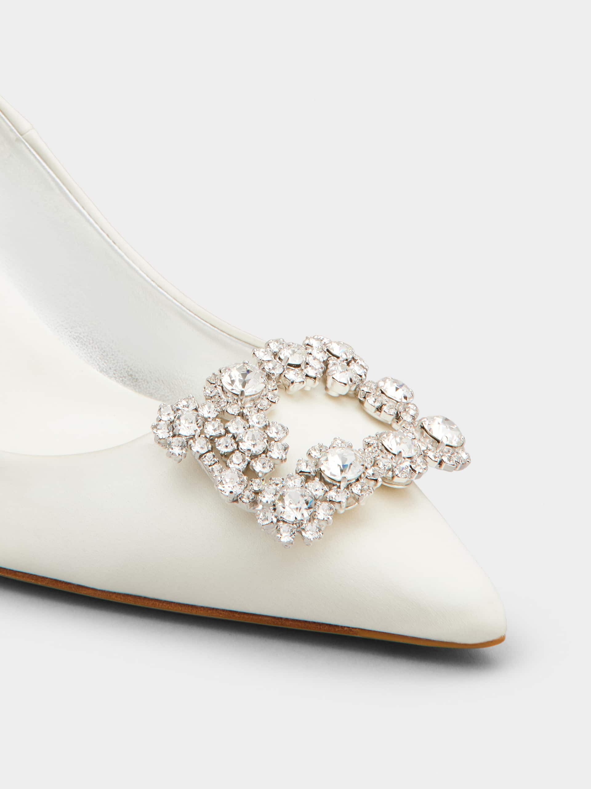 Roger Vivier Crystal Square Button High Heels In White