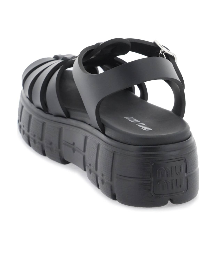 Miu Miu Logo-embossed Chunky Caged Sandals In Black