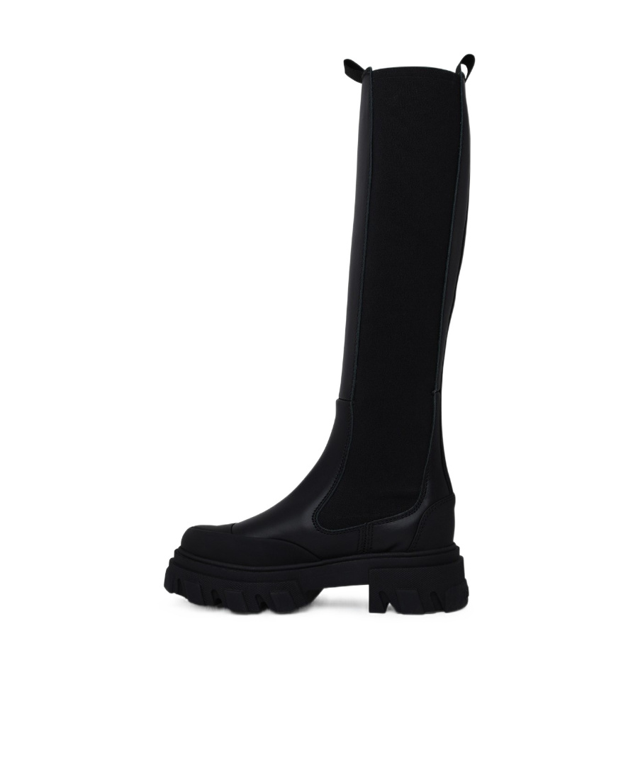 Ganni Knee-high Leather Chelsea Boots In Black