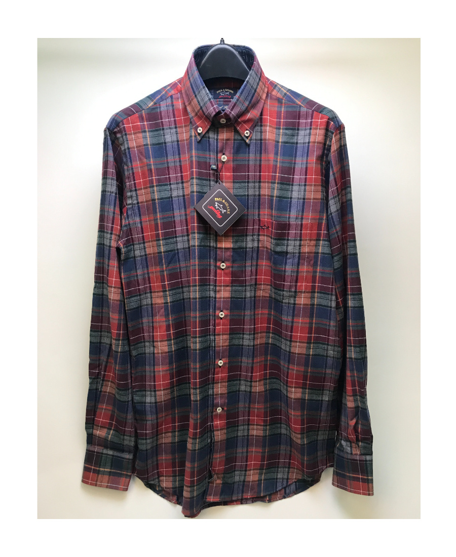 Shop Paul & Shark Lapel Plaid Long-sleeved Shirt In Black