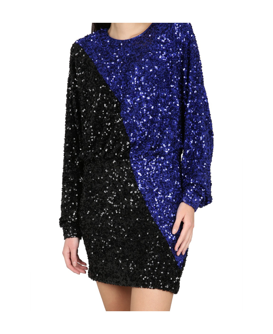 Rotate Birger Christensen Color Block Sequined Mini Dress With Long Sleeves In Black