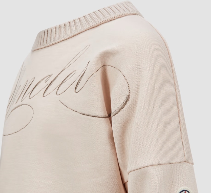 Moncler Round-collar Long-sleeve Hoodie In Nude