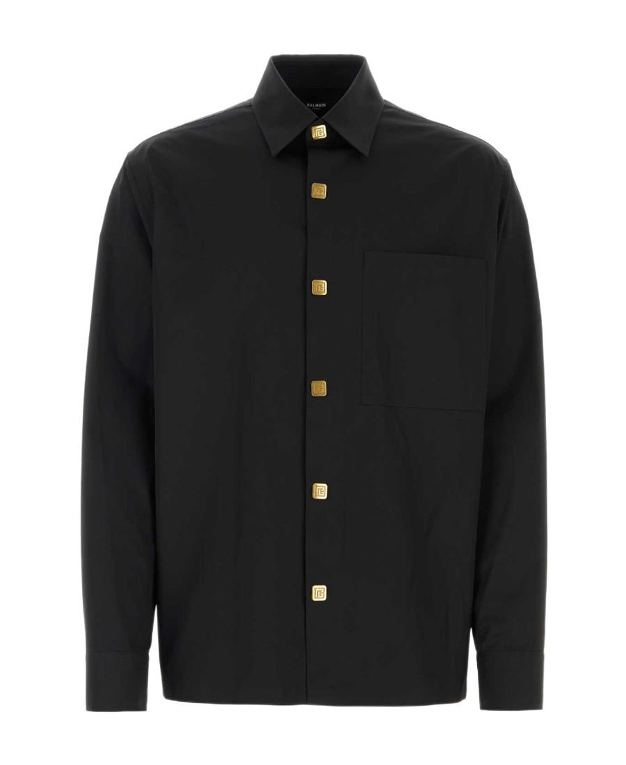 Balmain Men's Noir Monogram-button Cotton Shirt In Black