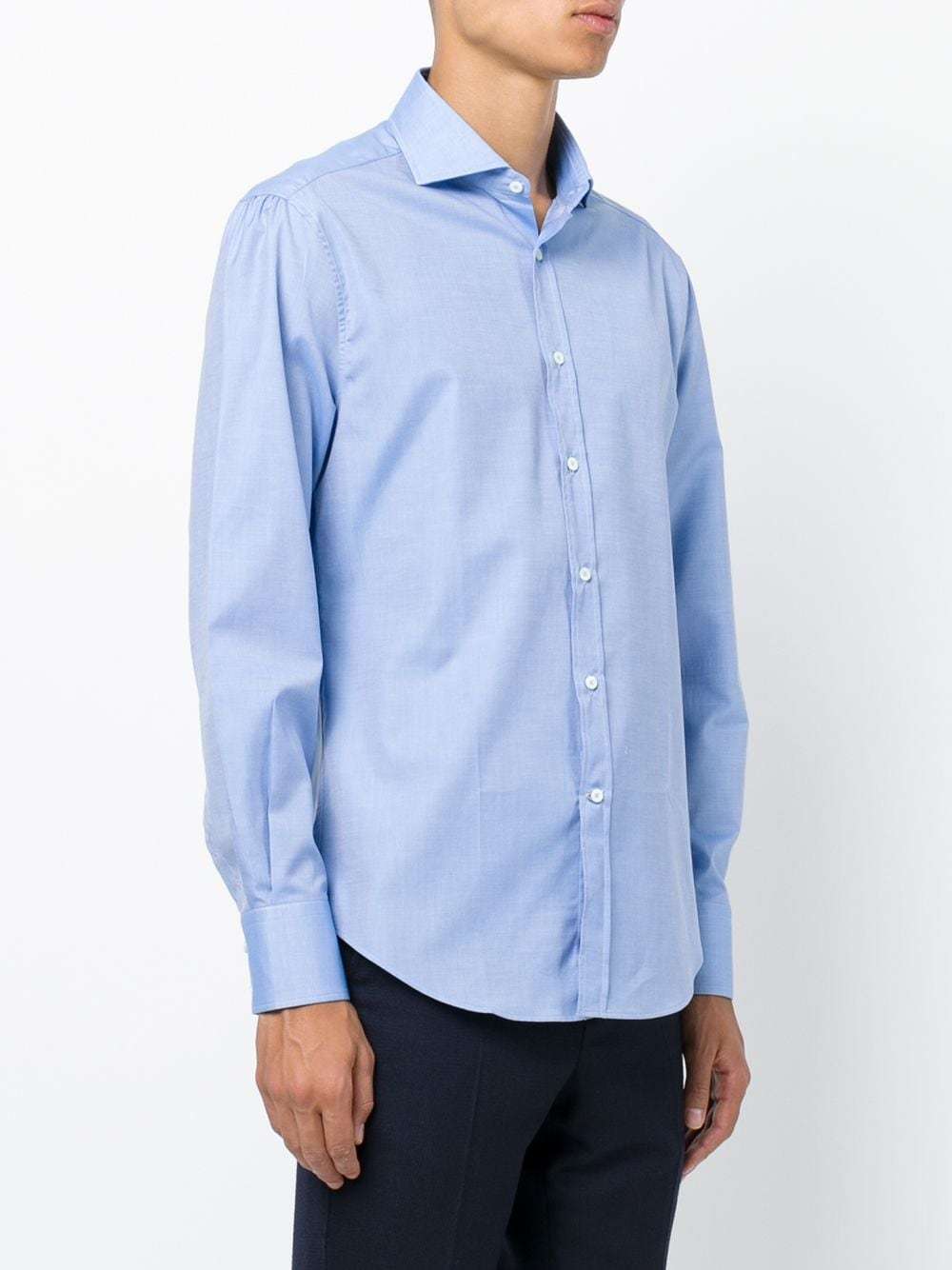 Brunello Cucinelli Shirt With Cannon Pleat Detail And Curved Hem In Blue
