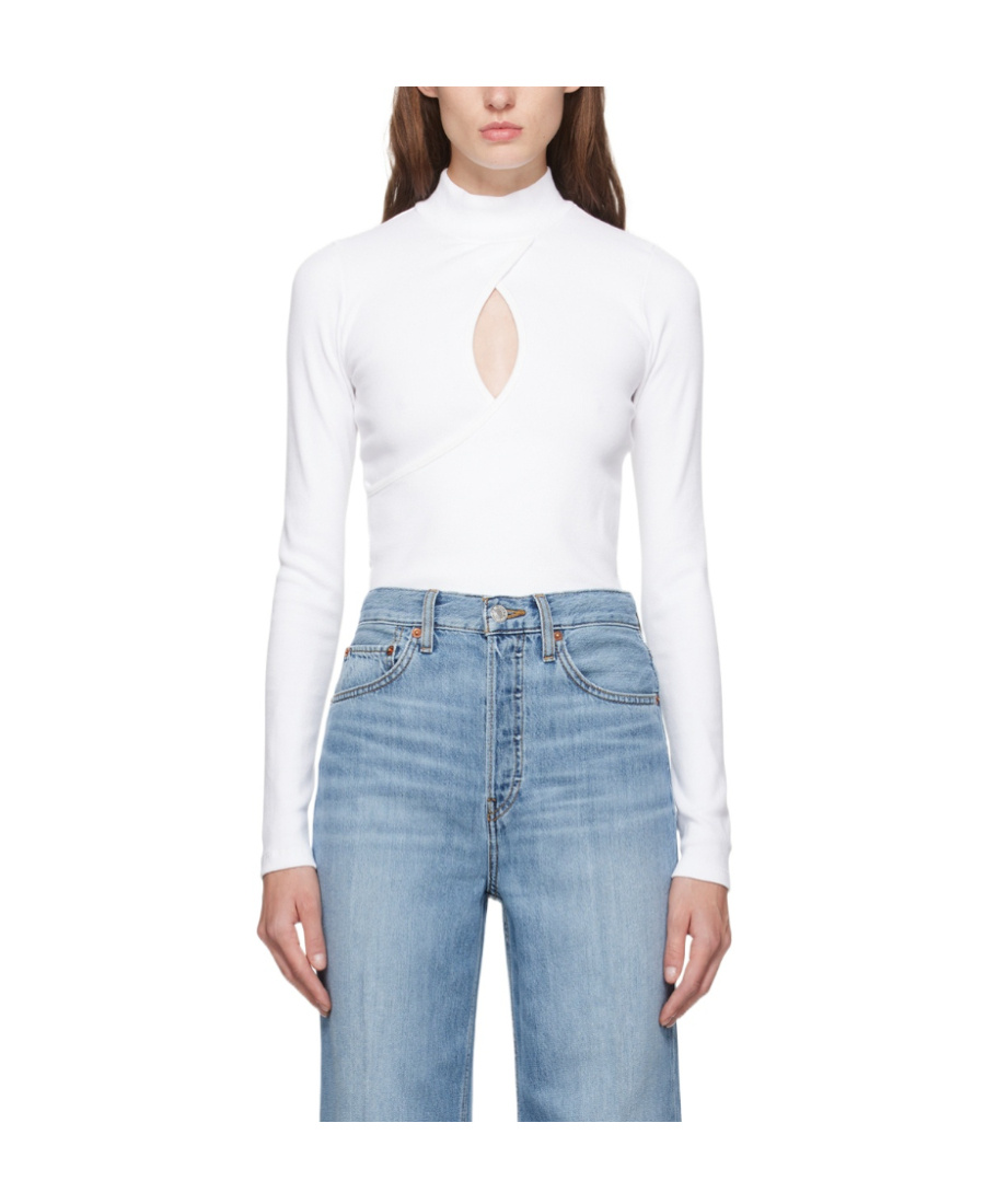 Re/done Keyhole Cut-out Mock Neck Top In White
